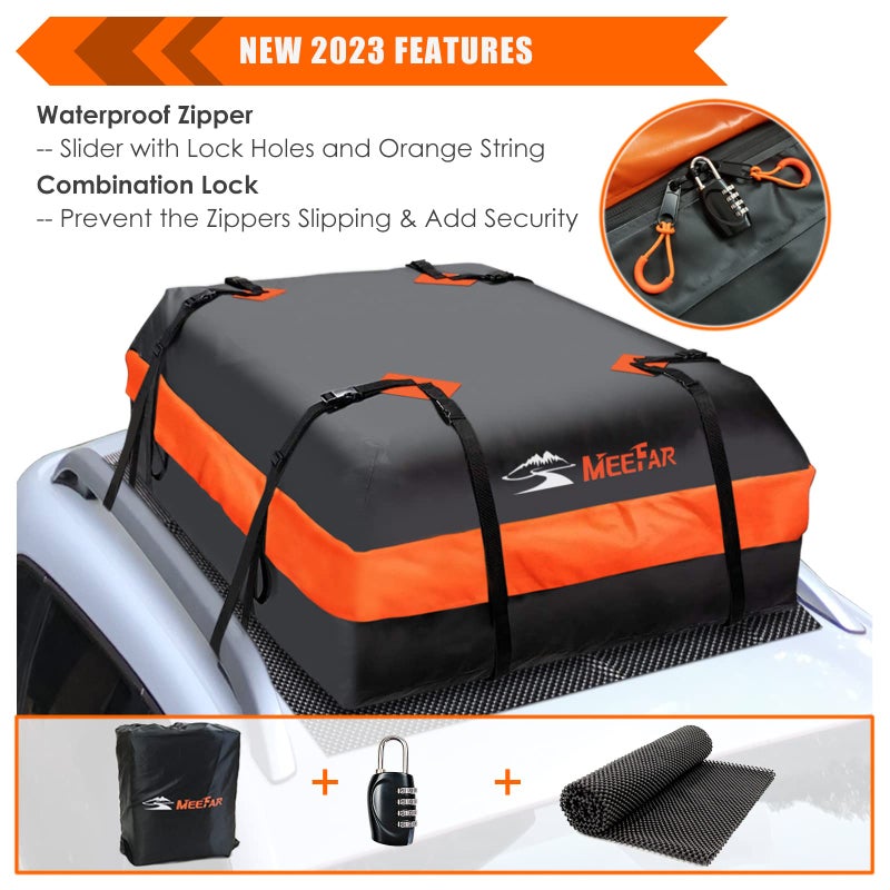 MeeFar Car Roof Bag XBEEK Rooftop top Cargo Carrier Bag Waterproof 15 Cubic feet for All Cars with/Without Rack, Includes Anti-Slip Mat, 8 Reinforced Straps, 6 Door Hooks, Luggage Lock - Image 2
